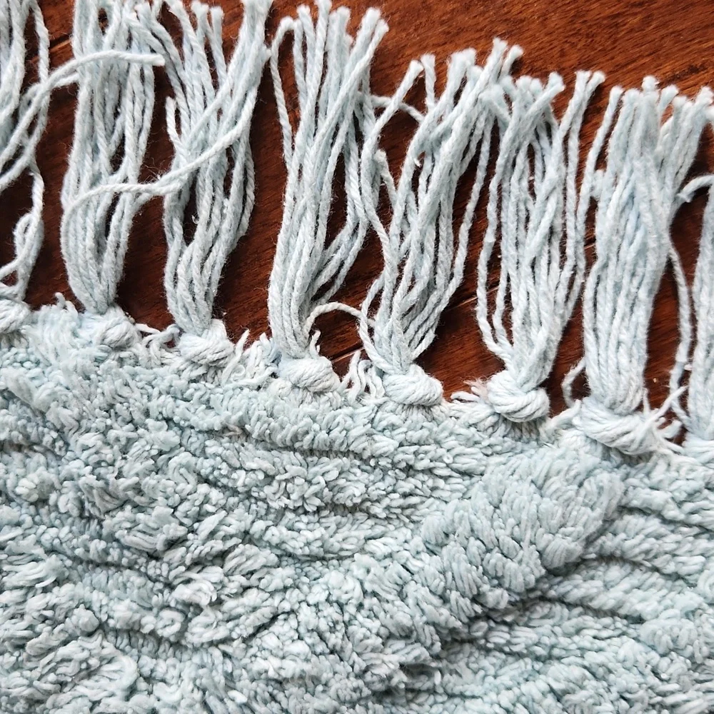 Boho‎ Bath Mat Rug with Tassels Blue Cotton